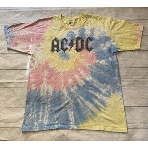 AC/DC Tie Dye Yellow Blue Multicolor Men’s Rock Band T Shirt Size 2XL Rare